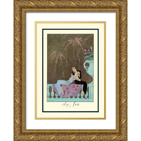 Le Feu Gold Ornate Wood Framed Art Print with Double Matting by Barbier, George