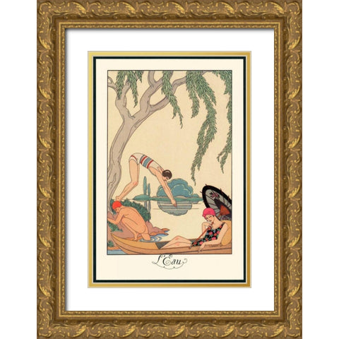 LEau Gold Ornate Wood Framed Art Print with Double Matting by Barbier, George