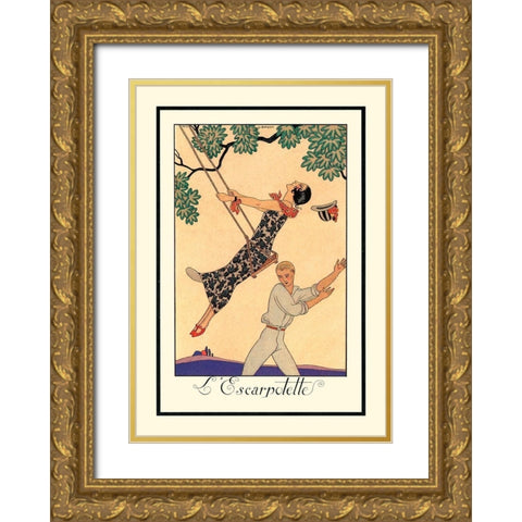L Escarpotette Gold Ornate Wood Framed Art Print with Double Matting by Barbier, George