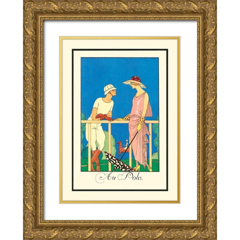 Au Polo Gold Ornate Wood Framed Art Print with Double Matting by Barbier, George