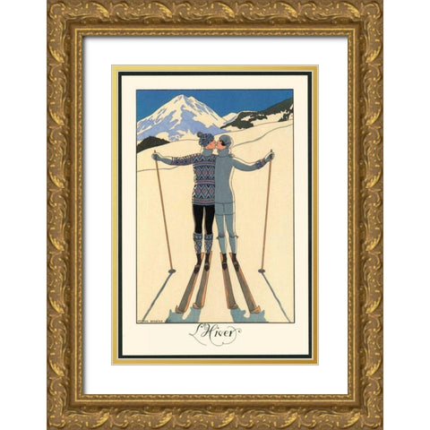 LHiver Gold Ornate Wood Framed Art Print with Double Matting by Barbier, George