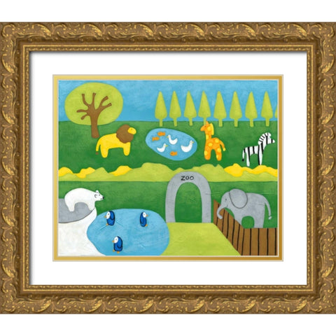 Storybook Zoo Gold Ornate Wood Framed Art Print with Double Matting by Zarris, Chariklia