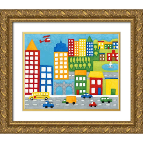 Storybook City Gold Ornate Wood Framed Art Print with Double Matting by Zarris, Chariklia