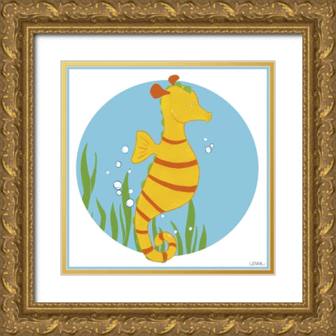 Sally the Seahorse Gold Ornate Wood Framed Art Print with Double Matting by Vess, June Erica