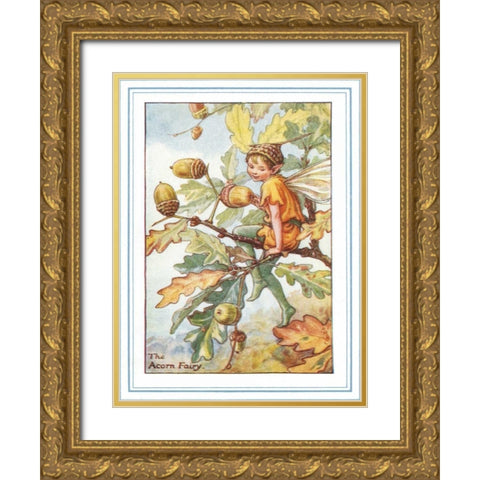 The Acorn Fairy Gold Ornate Wood Framed Art Print with Double Matting by Vision Studio