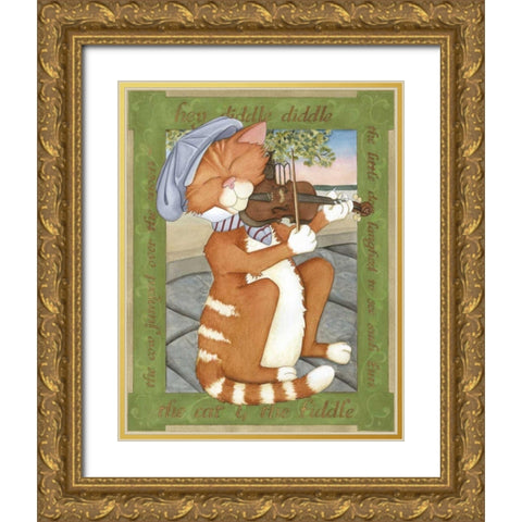 The Cat and The Fiddle Gold Ornate Wood Framed Art Print with Double Matting by Friel, Tara