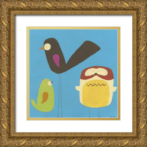 Feathered Friends IV Gold Ornate Wood Framed Art Print with Double Matting by Vess, June Erica