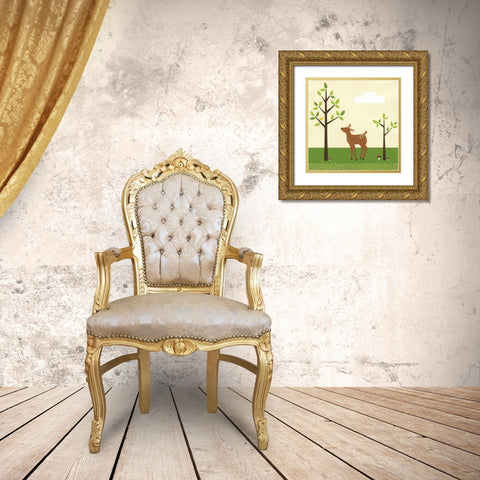 Woodland Friends II Gold Ornate Wood Framed Art Print with Double Matting by Vess, June Erica