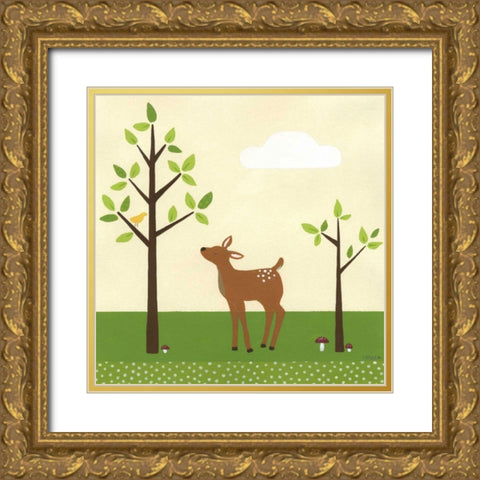 Woodland Friends II Gold Ornate Wood Framed Art Print with Double Matting by Vess, June Erica