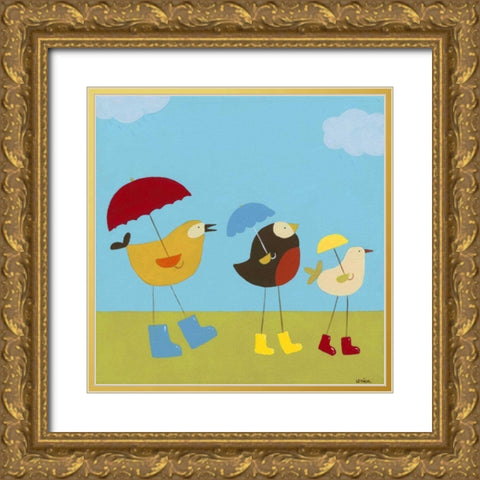 Rainy Day Birds I Gold Ornate Wood Framed Art Print with Double Matting by Vess, June Erica