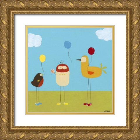 Sunny Day Birds II Gold Ornate Wood Framed Art Print with Double Matting by Vess, June Erica