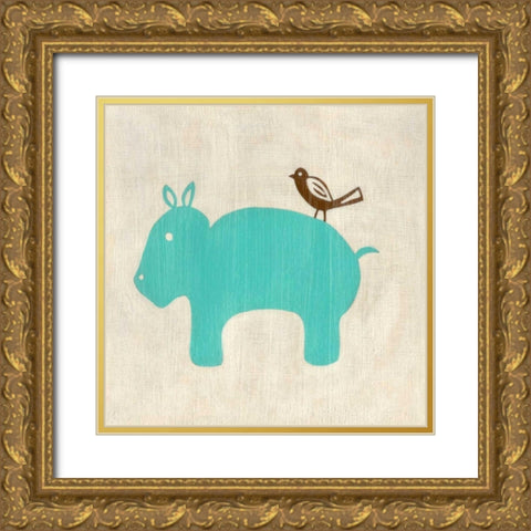 Best Friends - Hippo Gold Ornate Wood Framed Art Print with Double Matting by Zarris, Chariklia