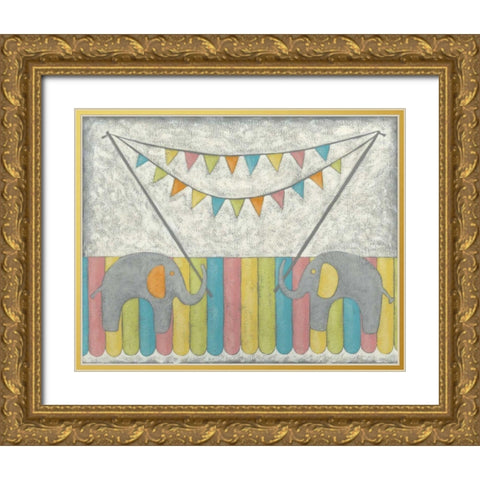 Carnival Elephants Gold Ornate Wood Framed Art Print with Double Matting by Zarris, Chariklia