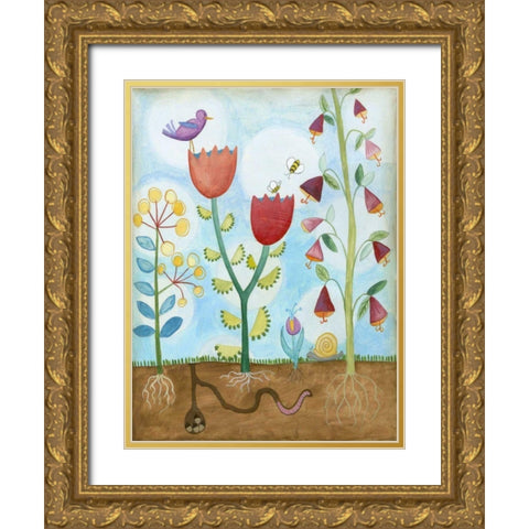 Whimsical Flower Garden I Gold Ornate Wood Framed Art Print with Double Matting by Meagher, Megan
