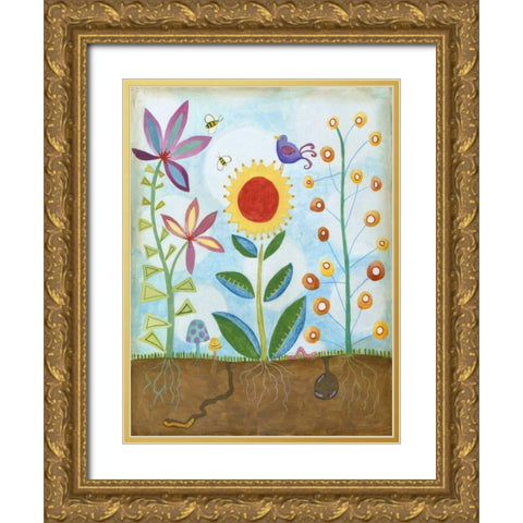 Whimsical Flower Garden II Gold Ornate Wood Framed Art Print with Double Matting by Meagher, Megan