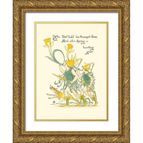 Shakespeares Garden IV (Daffodil) Gold Ornate Wood Framed Art Print with Double Matting by Crane, Walter