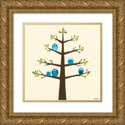 Orchard Owls II Gold Ornate Wood Framed Art Print with Double Matting by Vess, June Erica