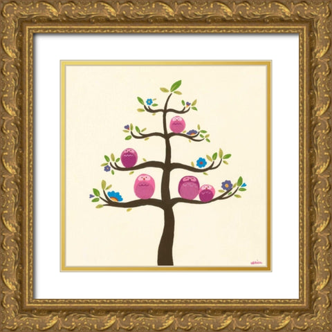 Orchard Owls V Gold Ornate Wood Framed Art Print with Double Matting by Vess, June Erica