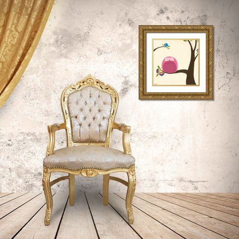 Orchard Owls VI Gold Ornate Wood Framed Art Print with Double Matting by Vess, June Erica