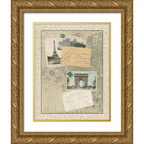 Post Cards from Paris Gold Ornate Wood Framed Art Print with Double Matting by Vision Studio