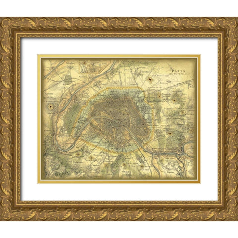 Map of Paris Gold Ornate Wood Framed Art Print with Double Matting by Vision Studio