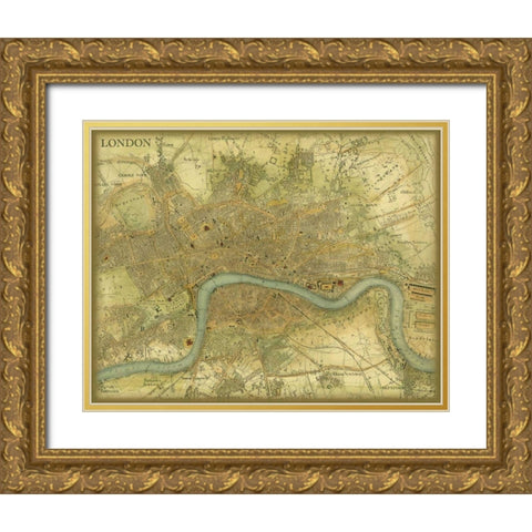 Map of London Gold Ornate Wood Framed Art Print with Double Matting by Vision Studio