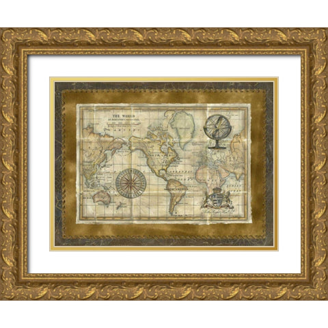 Antique World Map Gold Ornate Wood Framed Art Print with Double Matting by Vision Studio