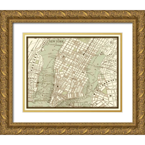 Sepia Map of New York Gold Ornate Wood Framed Art Print with Double Matting by Vision Studio