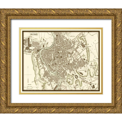Sepia Map of Rome Gold Ornate Wood Framed Art Print with Double Matting by Vision Studio