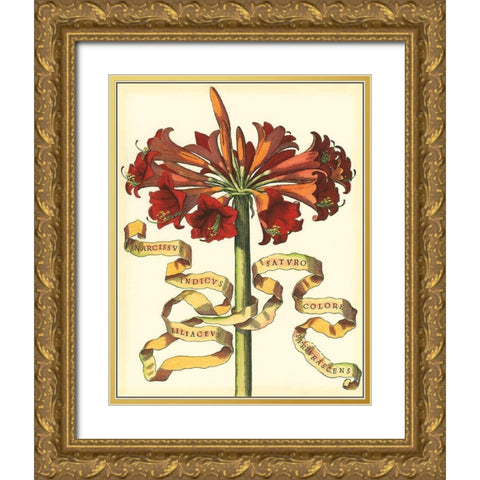 Ribbon Florals I Gold Ornate Wood Framed Art Print with Double Matting by Vision Studio