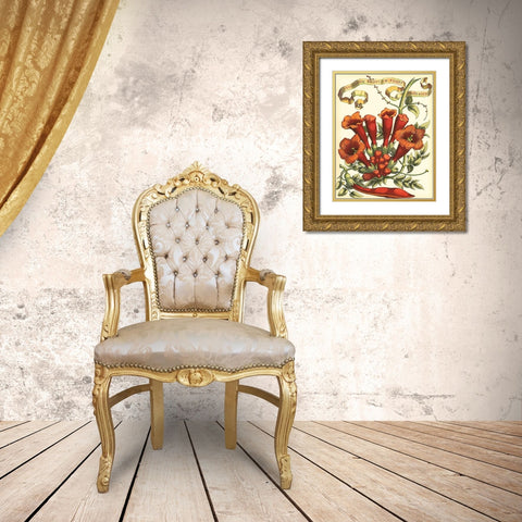 Ribbon Florals IV Gold Ornate Wood Framed Art Print with Double Matting by Vision Studio