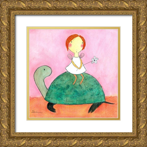 Fairy on Turtle Gold Ornate Wood Framed Art Print with Double Matting by Sonheim, Carla