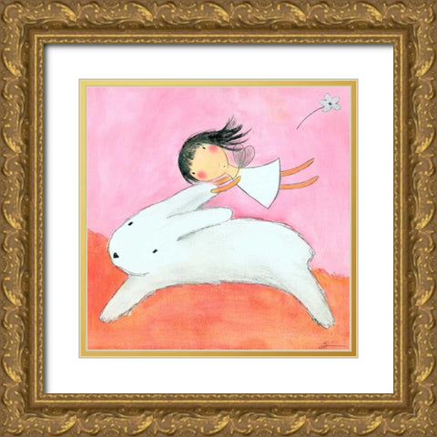 Fairy on Hare Gold Ornate Wood Framed Art Print with Double Matting by Sonheim, Carla