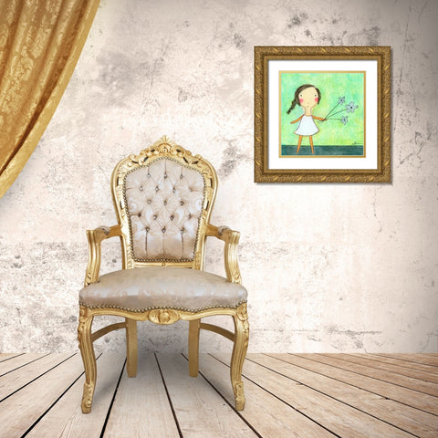 Green Flowers Gold Ornate Wood Framed Art Print with Double Matting by Sonheim, Carla