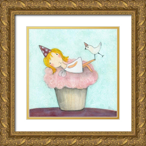 Cupcake Fairy Gold Ornate Wood Framed Art Print with Double Matting by Sonheim, Carla