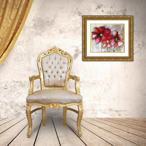 Fuchsia Poppies II Gold Ornate Wood Framed Art Print with Double Matting by Herrera, Leticia