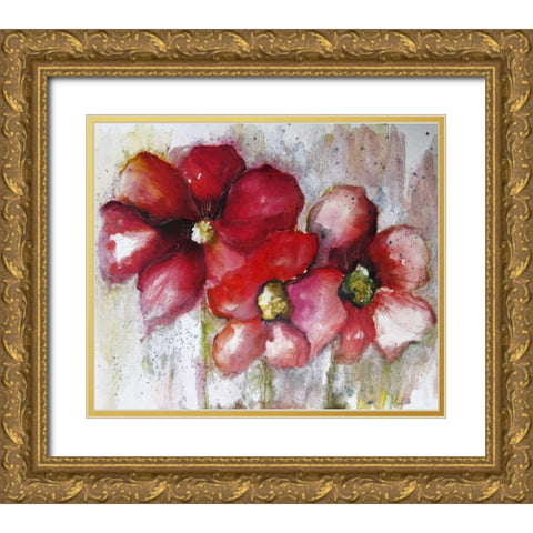 Fuchsia Poppies II Gold Ornate Wood Framed Art Print with Double Matting by Herrera, Leticia