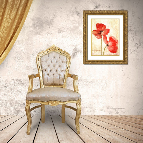 Vivid Red Poppies IV Gold Ornate Wood Framed Art Print with Double Matting by Herrera, Leticia