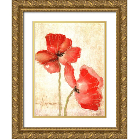 Vivid Red Poppies IV Gold Ornate Wood Framed Art Print with Double Matting by Herrera, Leticia
