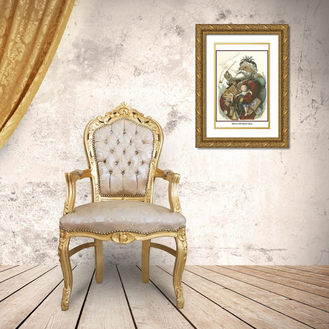 Merry Santa Gold Ornate Wood Framed Art Print with Double Matting by Unknown
