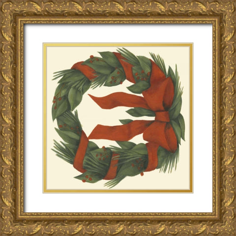 Small Holiday Wreath Gold Ornate Wood Framed Art Print with Double Matting by Goldberger, Jennifer