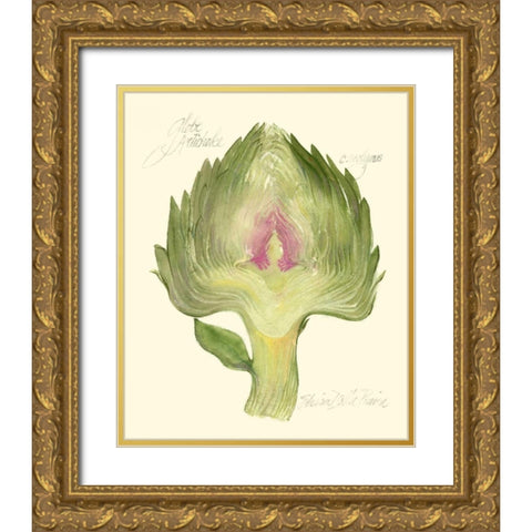 Globe Artichoke Gold Ornate Wood Framed Art Print with Double Matting by Della-Piana, Elissa