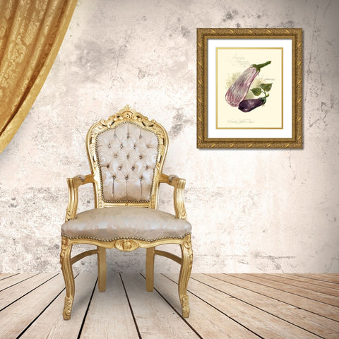 Aubergine Eggplant Gold Ornate Wood Framed Art Print with Double Matting by Della-Piana, Elissa