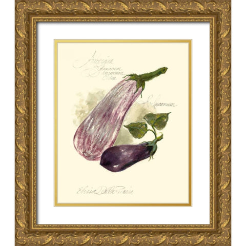Aubergine Eggplant Gold Ornate Wood Framed Art Print with Double Matting by Della-Piana, Elissa