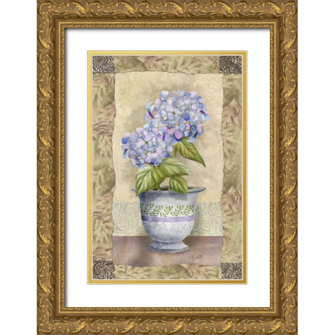 Spring Hydrangea Gold Ornate Wood Framed Art Print with Double Matting by White, Abby