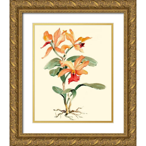 Orange Orchid Gold Ornate Wood Framed Art Print with Double Matting by Waldman, Joy