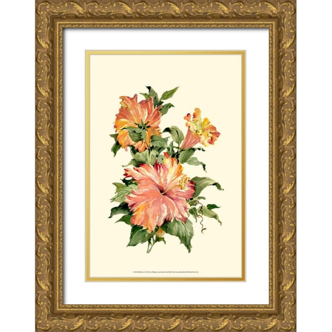 Hibiscus I Gold Ornate Wood Framed Art Print with Double Matting by Waldman, Joy