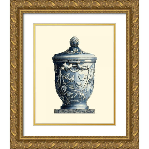 Blue Porcelain Urn I Gold Ornate Wood Framed Art Print with Double Matting by Vision Studio