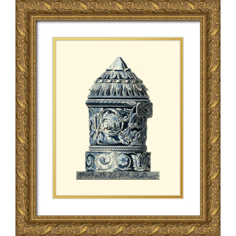 Blue Porcelain Urn II Gold Ornate Wood Framed Art Print with Double Matting by Vision Studio