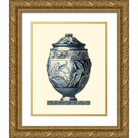 Blue Porcelain Urn IV Gold Ornate Wood Framed Art Print with Double Matting by Vision Studio